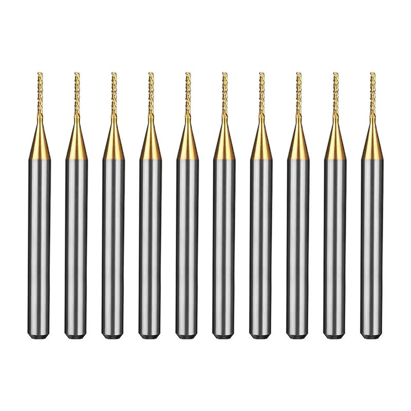 WEXWE Tools 10Pcs 0.7mm TiN Coating Solid Carbide End Mill Engraving Milling Cutter CNC Router Bits for PCB Machine, 1/8" Shank 1BOX - Image 1